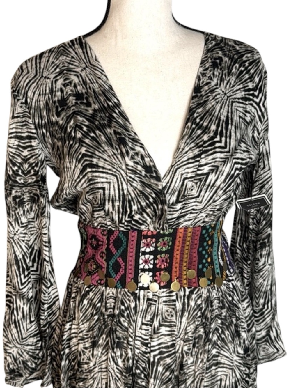 Volcom Stone Row Maxi Dress XS NWT Black White Boho Festival Sleeveless Flowy - Picture 5 of 11